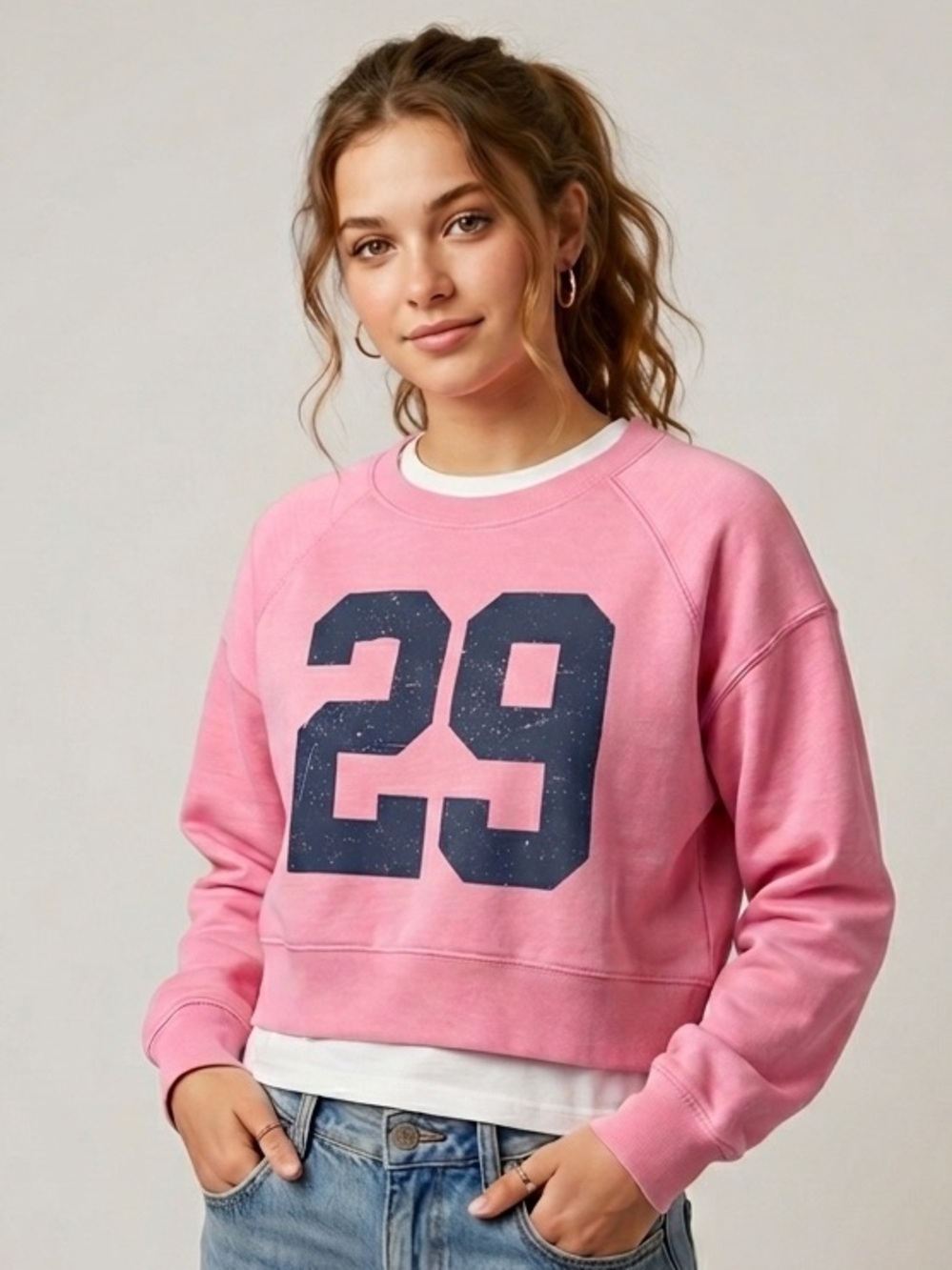 NWT ✨ Girls Do Too Begonia Pink "29" Cropped Crewneck Sweatshirt size L